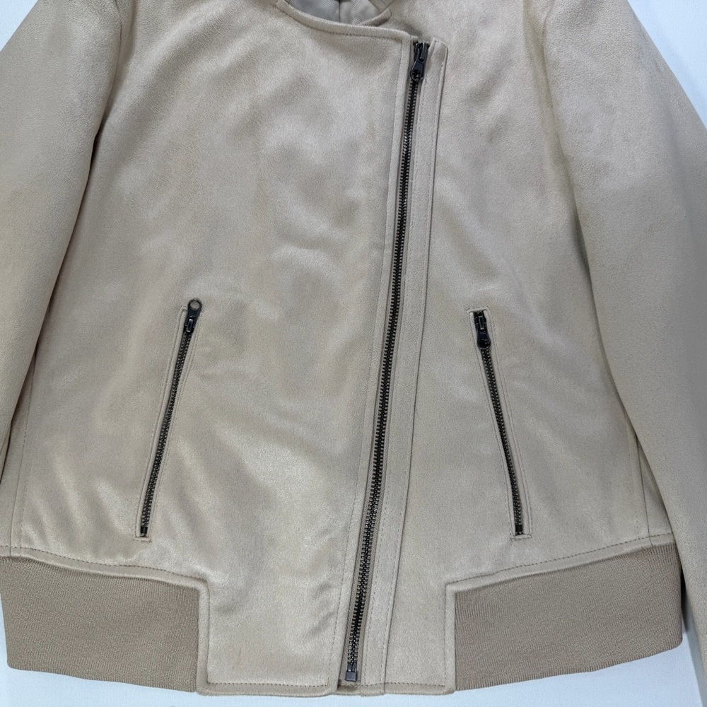 Banana Republic Ribbed Trim Vegan Suede Moto Jacket Size Medium Petite - Picture 5 of 15